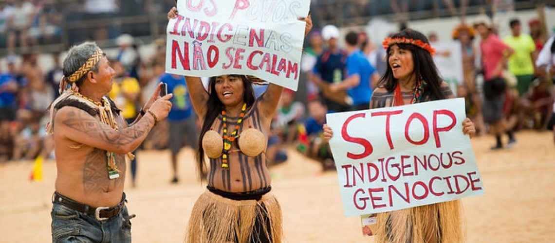 Protesto durante os Jogos Mundiais dos Povos Indígenas em 2015 / Marcelo Camargo/ Agência Brasil